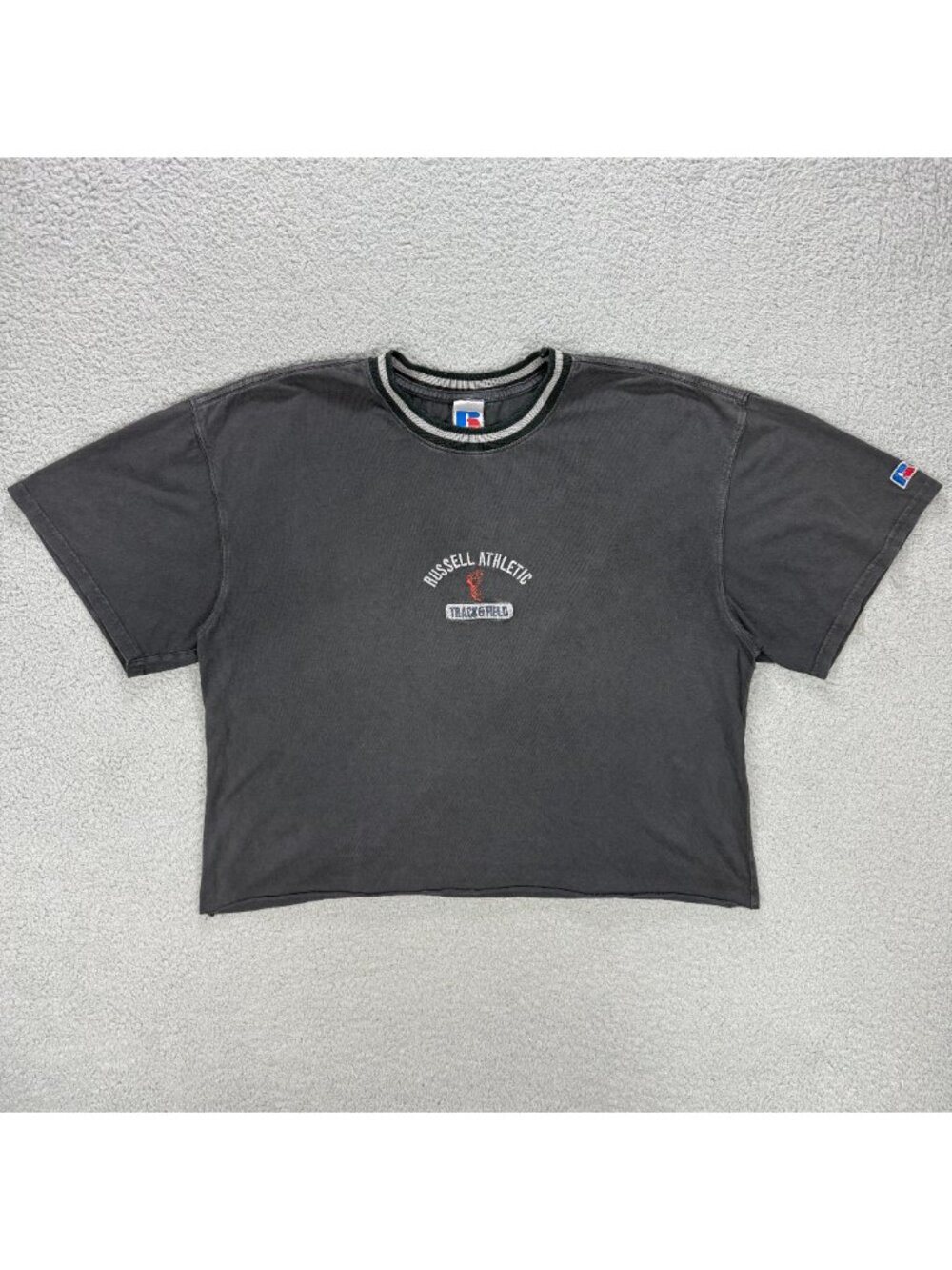 Russell Athletic T Shirt Mens Extra Large Grey Track & Field Cropped Embroidered